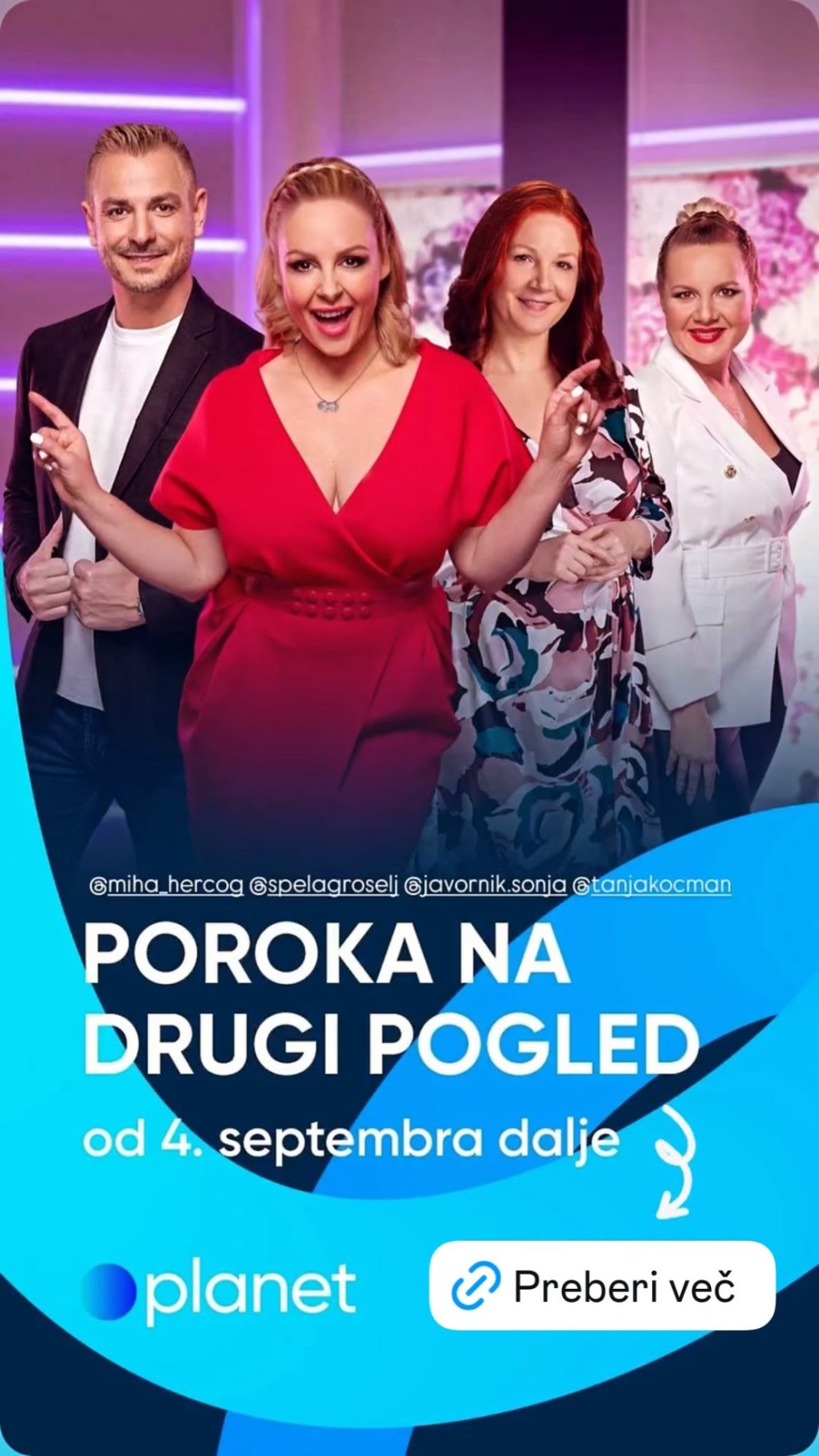 Ekipa komentatorske oddaje. Vir: Instagram