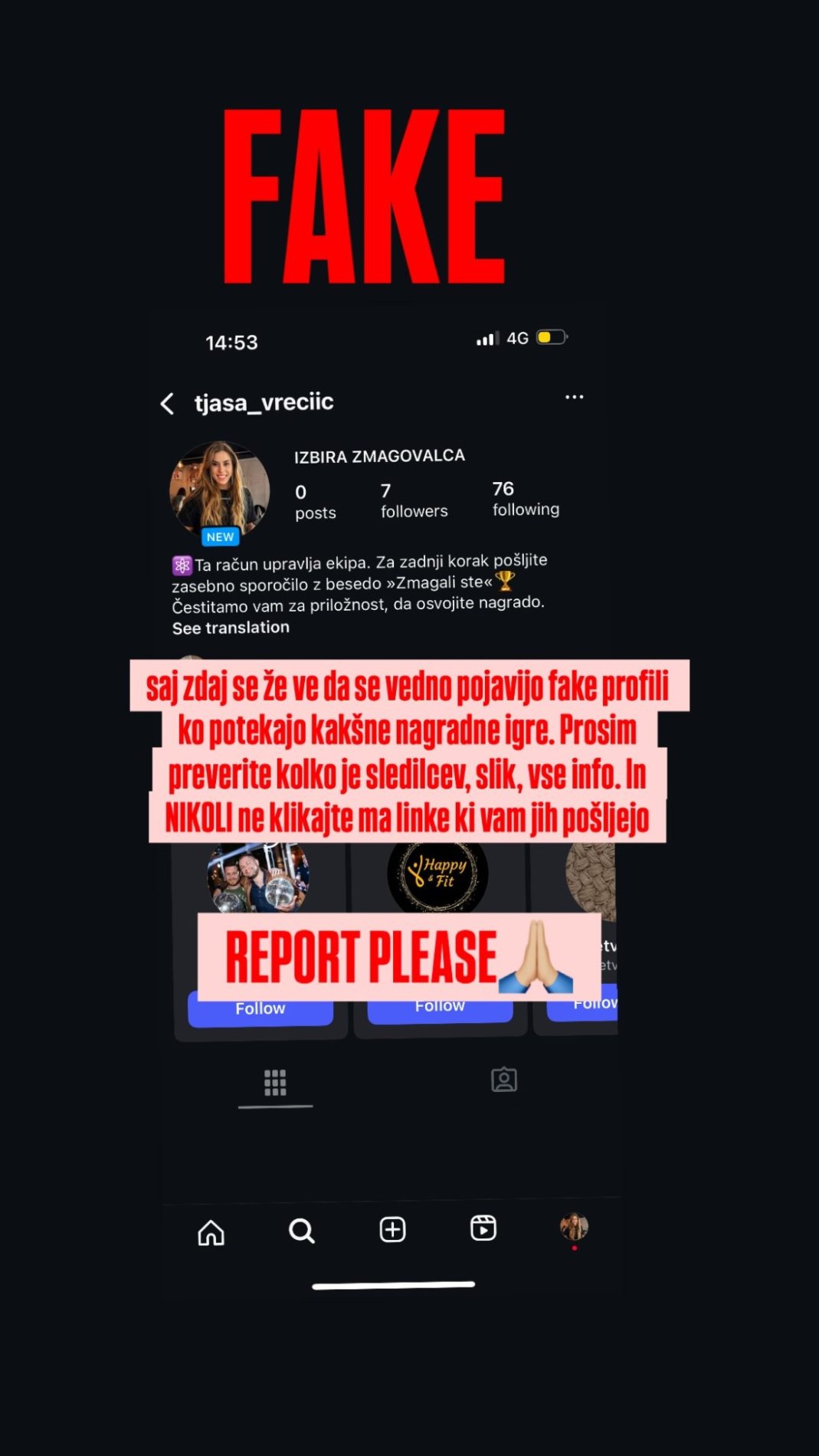 Tjaša je opozorila. Vir: Instagram