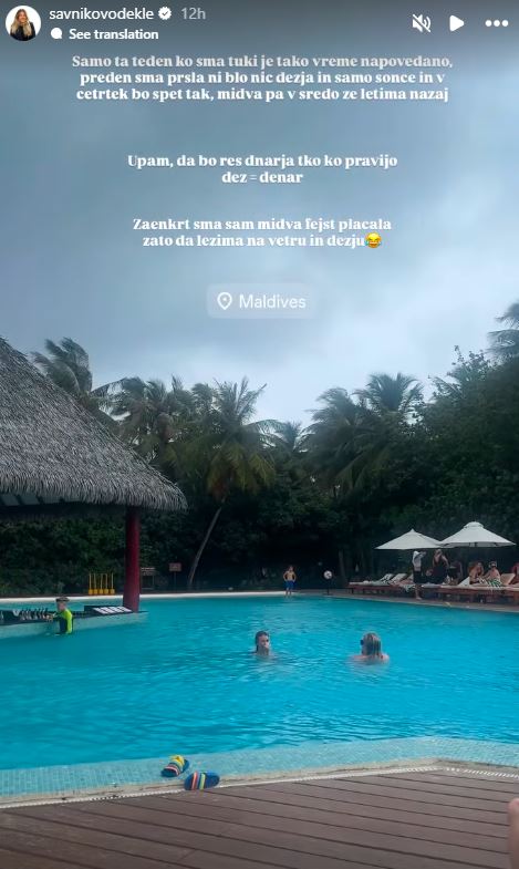 Nina Savnik na medenih tednih nima najlepšega vremena. Vir: Instagram