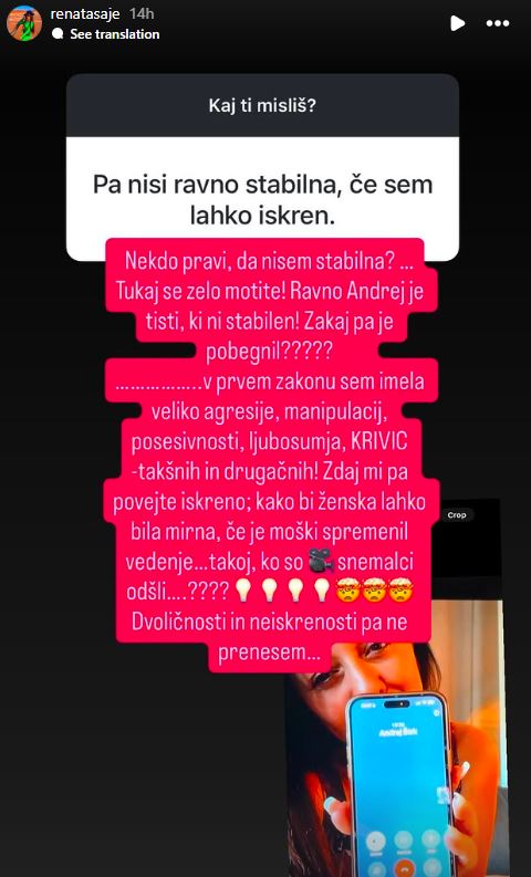 Renata je odgovorila na trditev, da ni stabilna