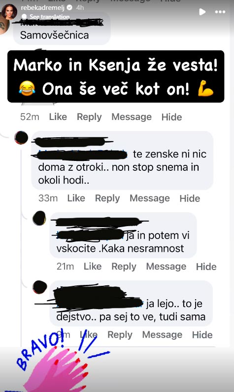 Zlobni komentarji. Vir: Instagram
