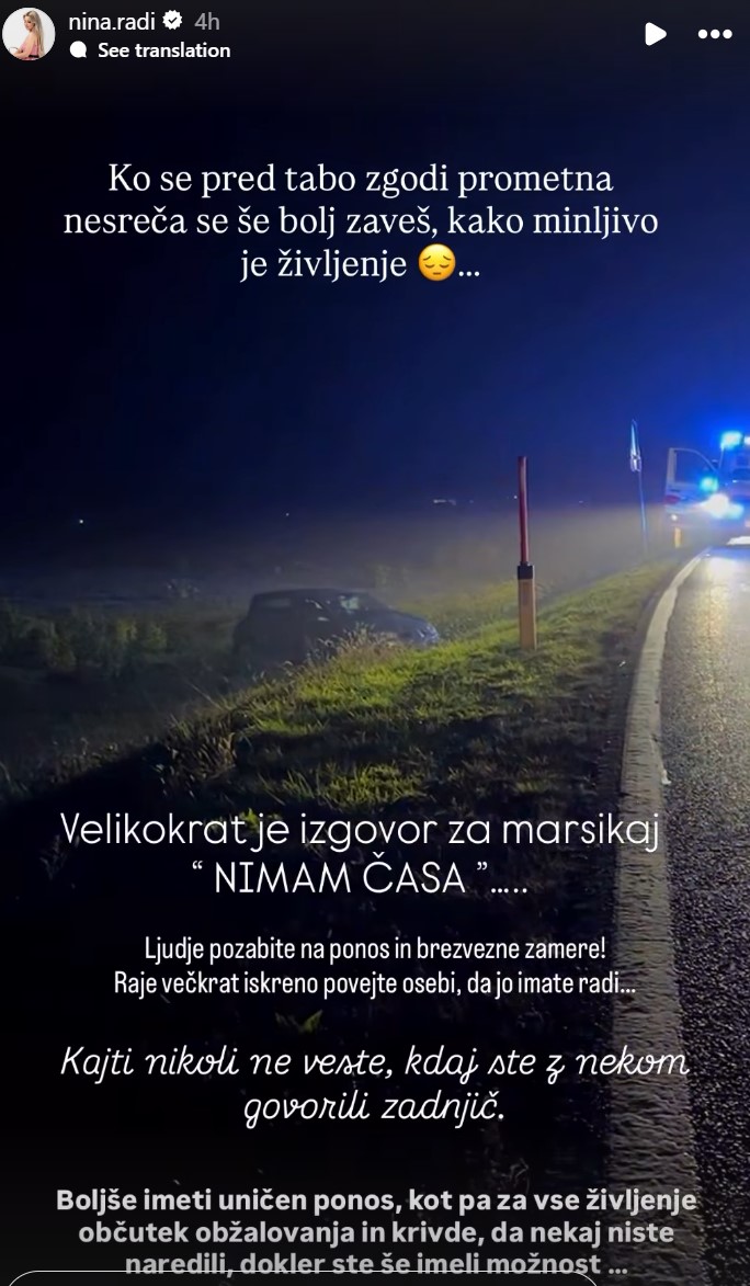 Nina Radi je bila priča prometni nesreči