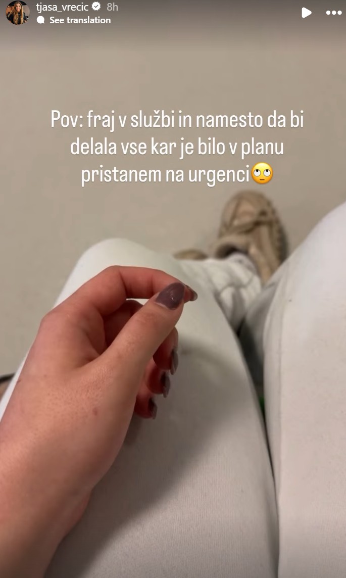 Tjaša Vrečič je pristala na urgenci. Vir: Instagram