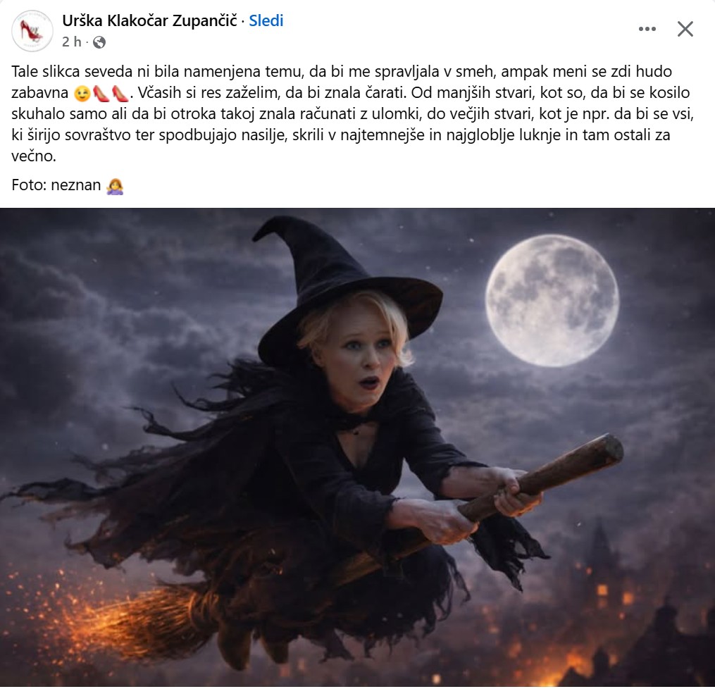 Objava Urške Klakočar Zupančič. Vir: Facebook.com