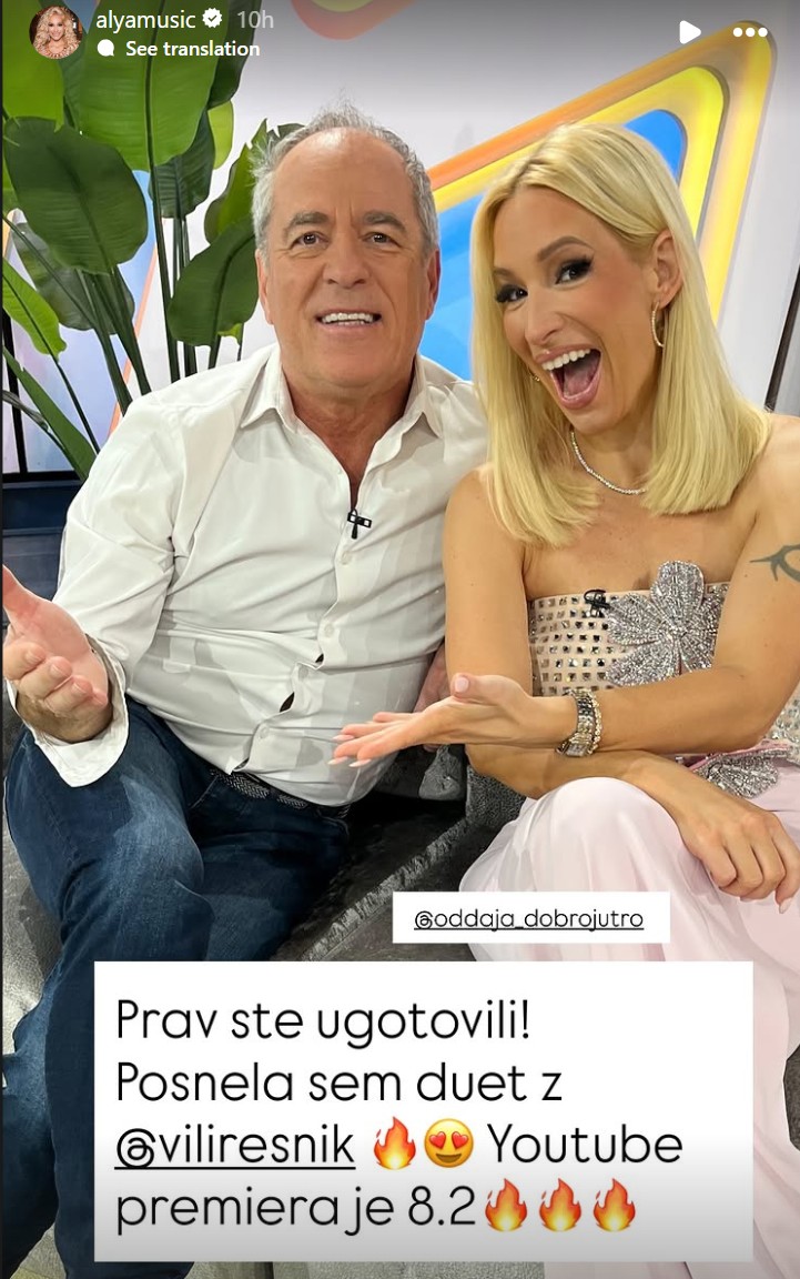 Duet bo posnela z Vilijem Resnikom. Vir: Instagram