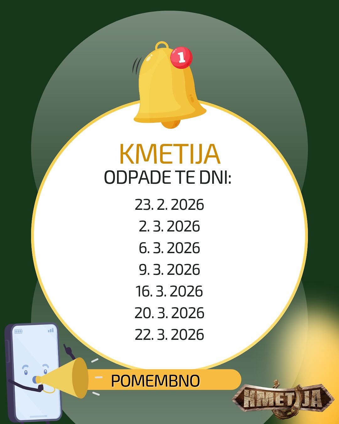 Dnevi, ko Kmetije ne bo na sporedu. Vir: Instagram