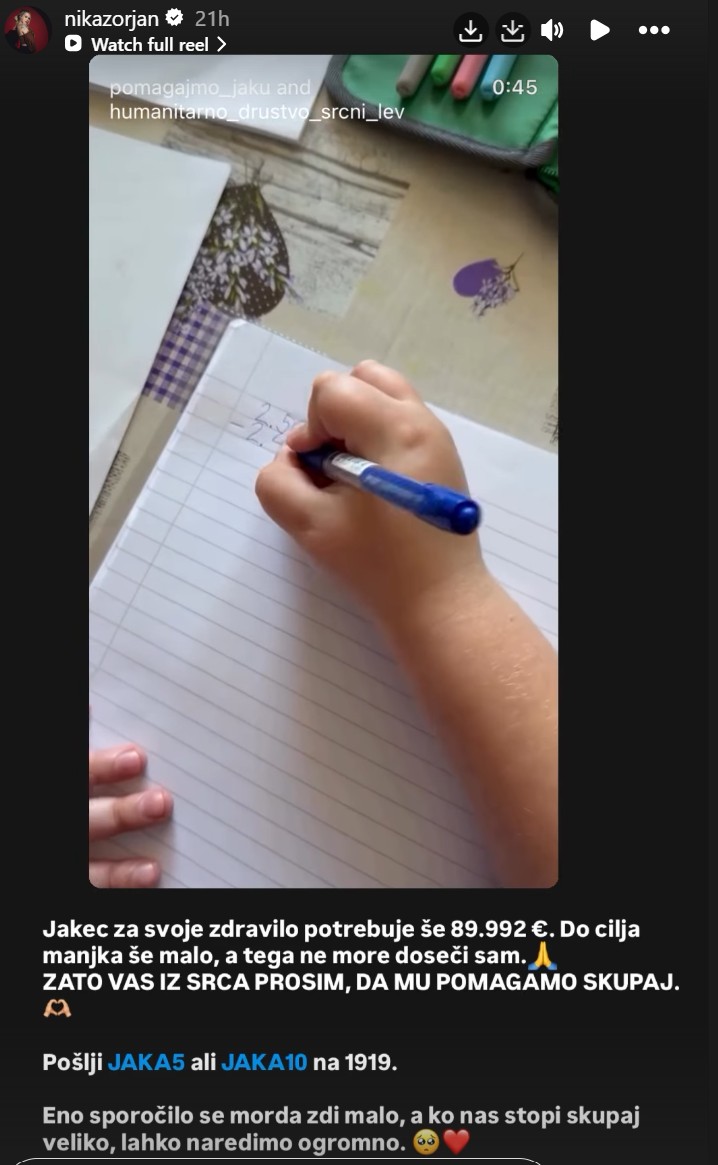 Nika Zorjan prosi za pomoč
