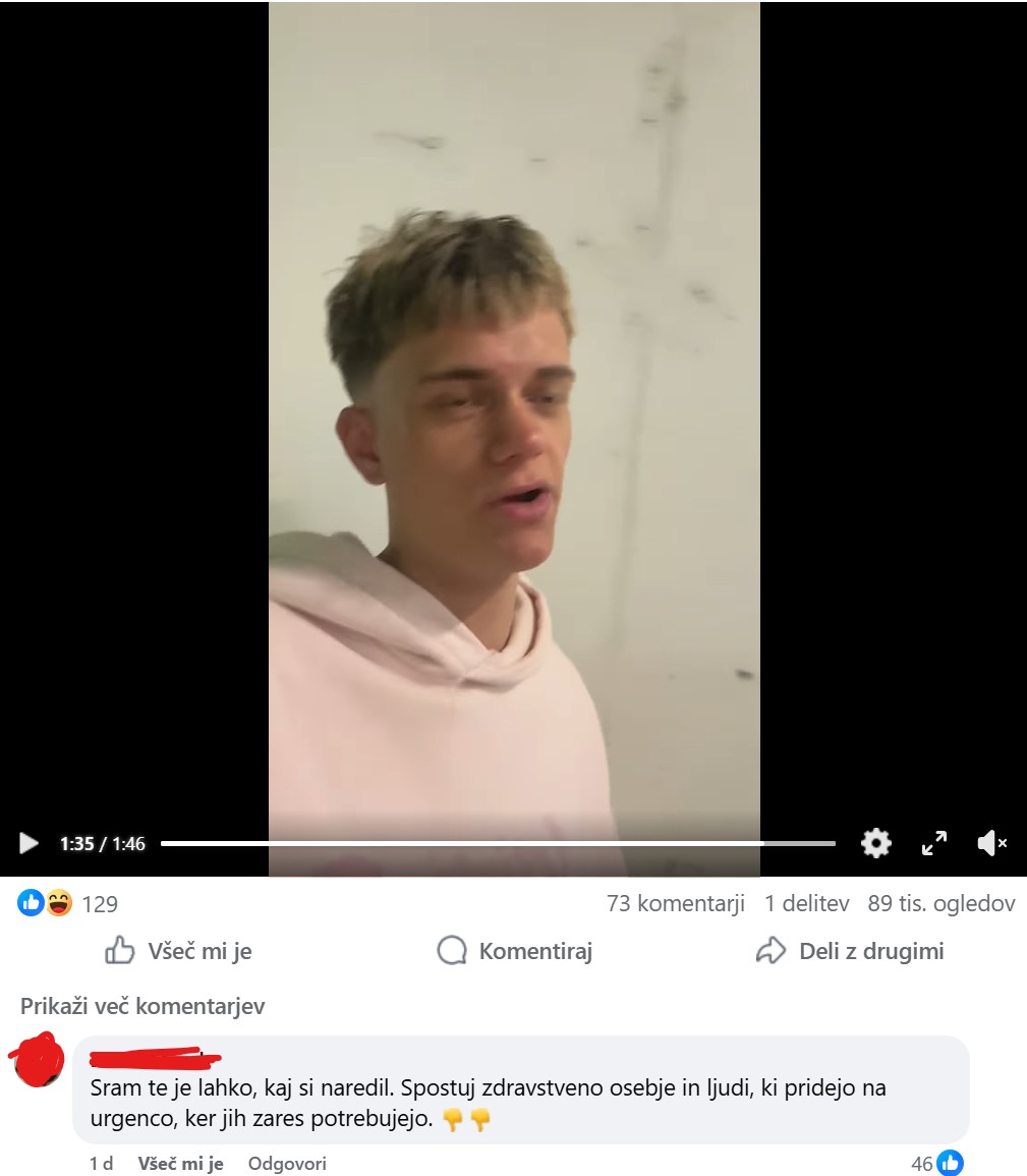 Samo eden izmed komentarjev pod njegovo objavo