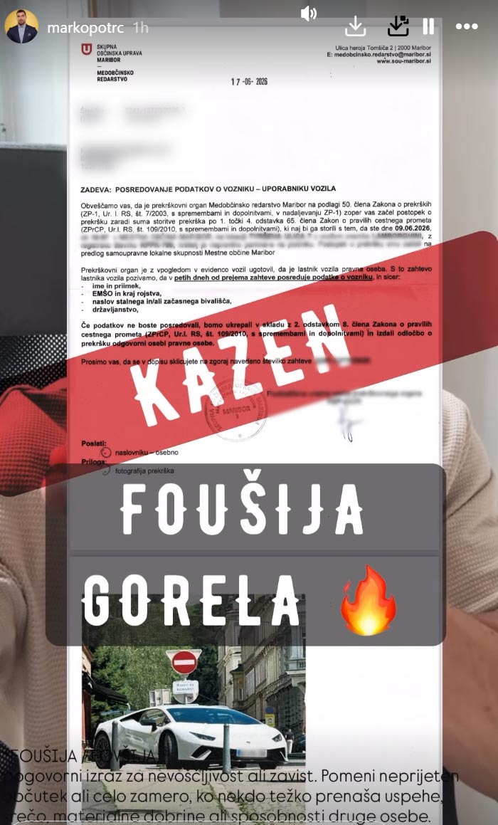 Potrč je prejel kazen. Vir: Instagram