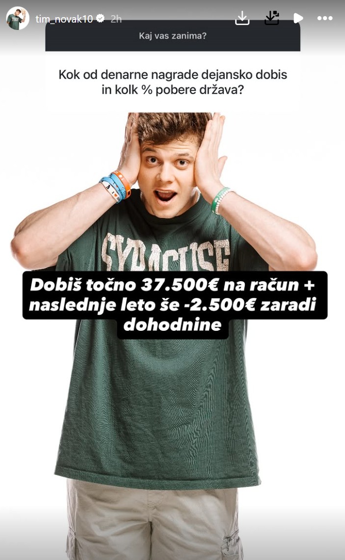Tim je dobil na račun precej manj. Vir: Instagram