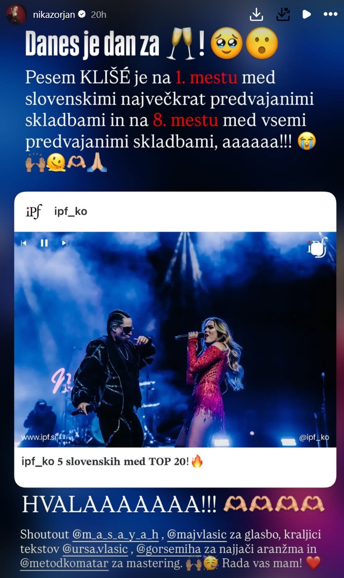 Nika Zorjan in veselje. Vir: Instagram