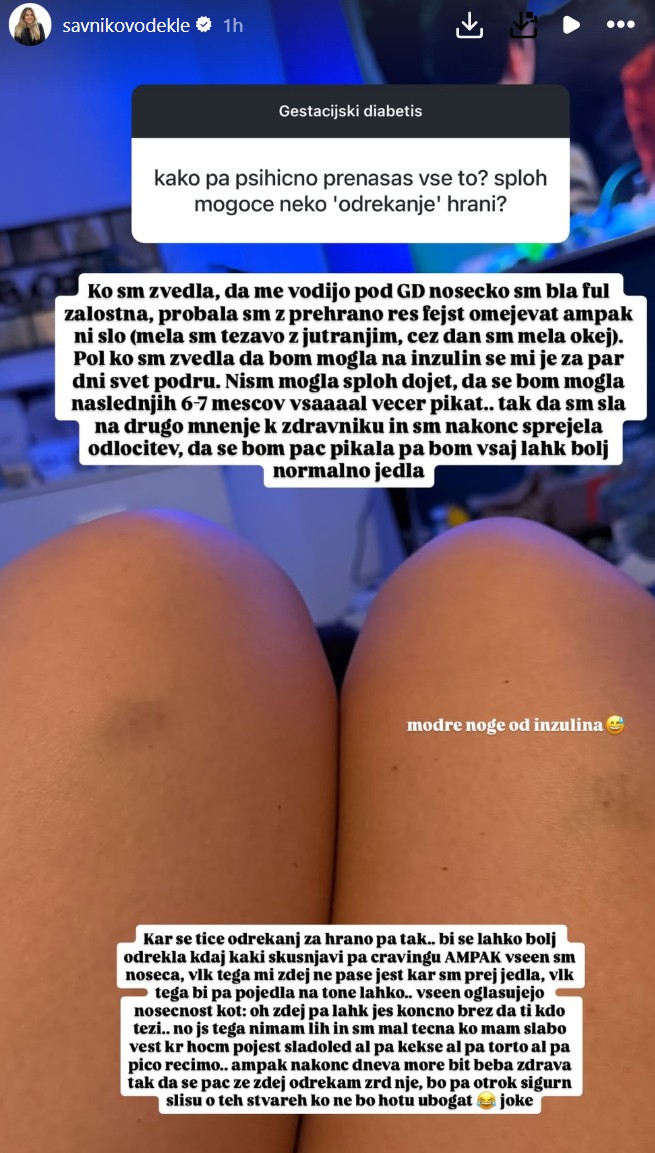 Nina Savnik ima gestacijski diabetes