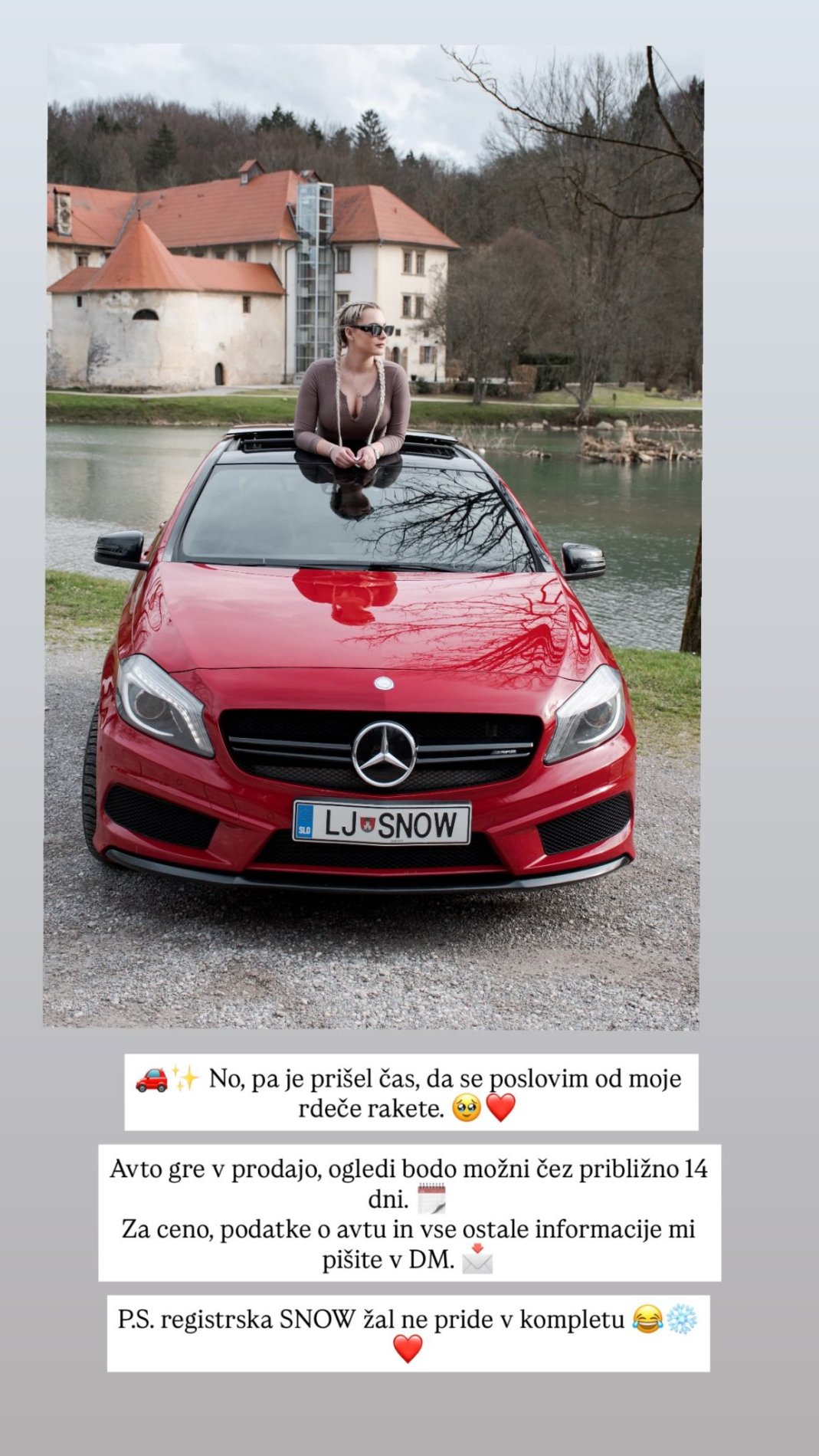 Ema prodaja avto. Vir: Instagram